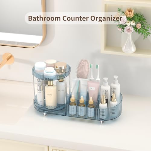 Image of Rotating Makeup Organizer for Vanity, 2 Perfume Trays with 5 Compartments Cosmetic & Skincare Storage, Space-Saving Beauty Organizer, Multi-Purpose Countertop Organizers for Bathroom, Desktop, Pantry