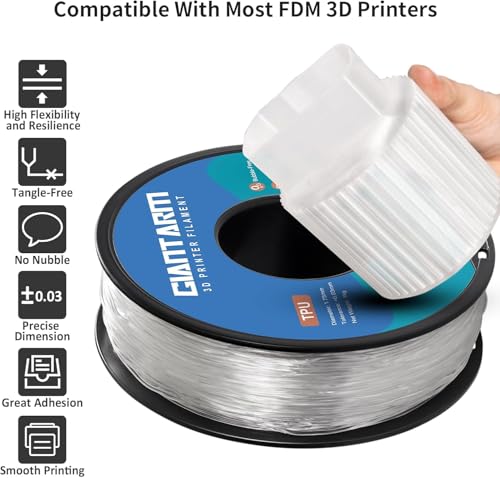 Image of GIANTARM TPU Filament 1.75mm Flexible Soft 2pcs 3D Printer Filaments Clear,95A 1kg Spool (2.2 lbs.), Dimensional Accuracy + /- 0.03 mm