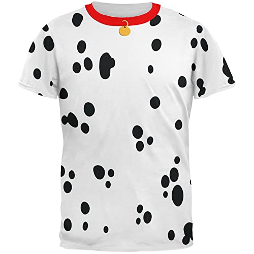 Dog Dalmatian Costume Red Collar All Over Adult T-Shirt - Large