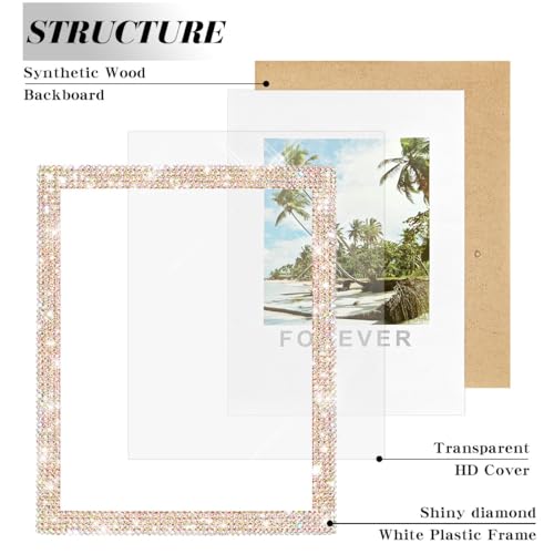 Mifoneix 5x7 Bling Picture Frame Display Pictures 5x7, Tabletop or Wall Mount Glitter Shiny Crystal Photo Frame With Sparkle Glass Rhinestones, Horizontally or Vertically(Golden)
