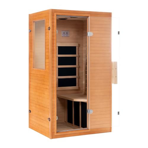 Real Relax Far Infrared Sauna Room 1 Person, Compact Hemlock Wood...