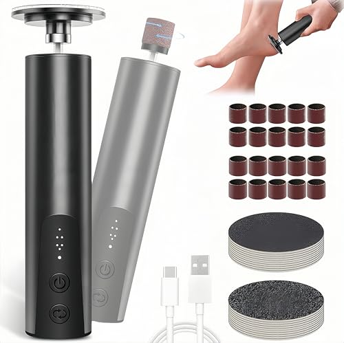 Electric Foot Callus Remover, 2-in-1 Foot File Grinder Nail Sander Tool with 6-Gear Speed, Rechargeable Dead Skin Remover Pedicure Tool with 20PCS Sanding Disc 20PCS Sanding Ring