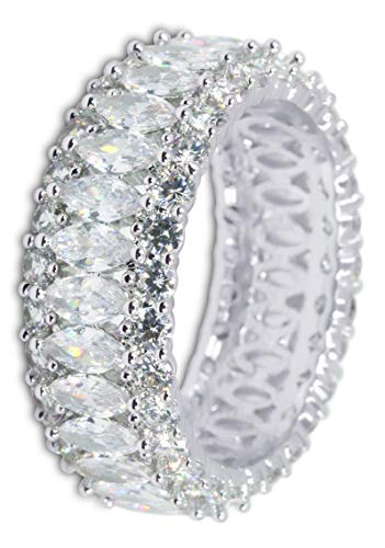 Savlano 18K Gold Plated Cubic Zirconia Marquis Cut Eternity Lustrous Ring Band for Women