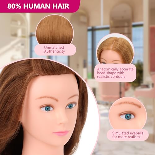 mannequin head human hair for cosmetology - manikin head with 80 human hair for styling practice manikin practice head hairdresser with free clamp holder 27-ub