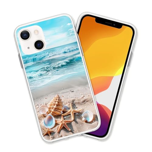 OUYAGAOYUAN Kompatibel mit iPhone 13 Hülle, Aesthetic Blue Ocean Beach Wave Stoßfeste Schutzhülle mit einzigartigem Design für Frauen Mädchen TPU Cover Clear Case