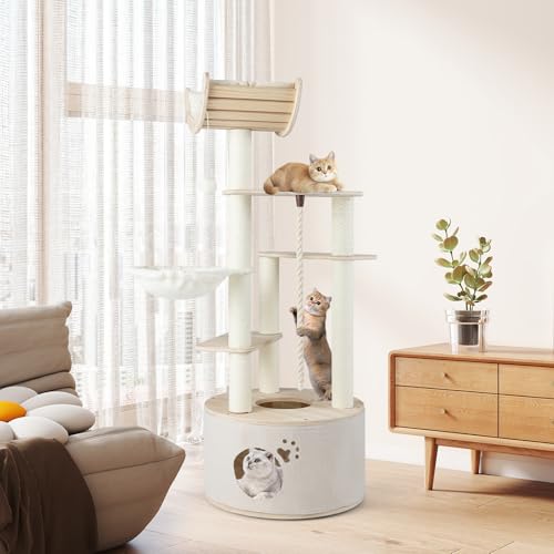 Árbol para gatos de madera de 55.5 pulgadas con múltiples niveles miniatura 3