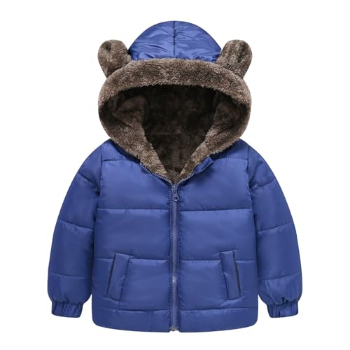 RNTOP Baby Girls Boys Winter Fleece Jackets Toddler Zip Up Bear Ears Hooded Coat Cotton Warm (Dark Blue, 4-5 Years)