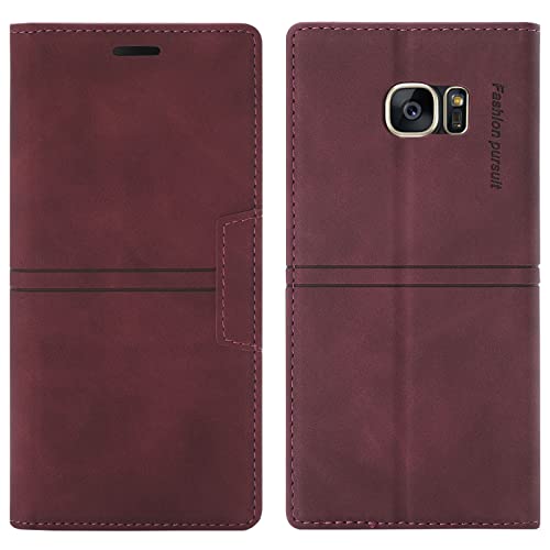 OKZone Funda para Samsung Galaxy S7 Edge, Funda Libro Samsung S7 Edge, Funda Móvil Samsung S7 Edge Magnético Carcasa Libro con Tapa de Cuero Piel para Samsung S7 Edge Funda con Tapa (Rojo)