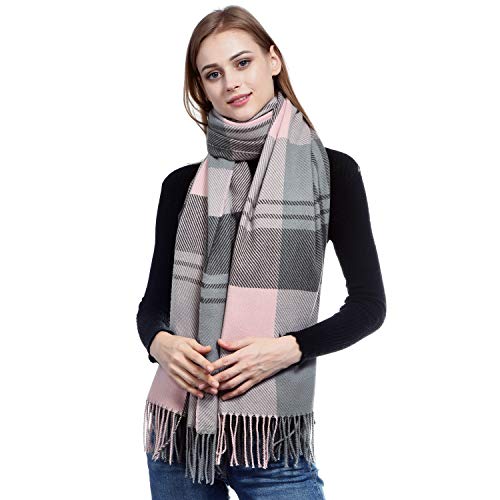 LERDU Women's Fashion Lattice Shawl Warm Winter/Fall Grid Pashmina Wraps Long Oversized Blanket Scarves Gifts