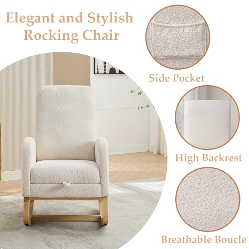 Nurseryrockingchairwithfootrestupholsteredgliderchairwithtwosidepocketshighbacknursingchairrockeraccentarmchairforbedroomlivingroomivory Urban Country Home Decor Nursery rocking chair with foot rest upholstered glider chair with two side pockets high back nursing chair rocker accent armchair for bedroom living room ivory urban country home decor