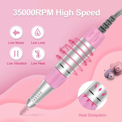Portable Electric Nail Drill-- 35000Rpm Professional Rechargeable Nail File Machine, Cordless Nail Drill E File For Remove Gel Polish Nail For Acrylic Nails Manicure Salon Home With Bits Kit, Pink1 #TOP3