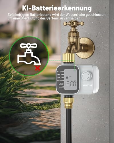 Unistyle Bewässerungscomputer | Neuauflage 2026 – Automatische Gartenbewässerung, einfache und intuitive Bedienung, Messinganschluss in Schwerausführung, IP55-Schutz, Flexible Bewässerungsprogramme