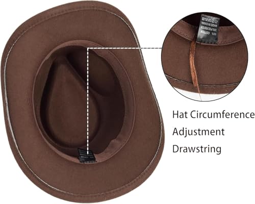 INOGIH Kids Western Cowboy Hat - Vintange BrownWide-Brim Felt Fedora Cowgirl Hat for 3-7 Years Boys Girls4