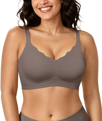 OEAK Bras for Women Non Wired Push Up Seamless Bra Soft V Neck Wireless Bralette Scalloped Full Coverage Everyday Bra