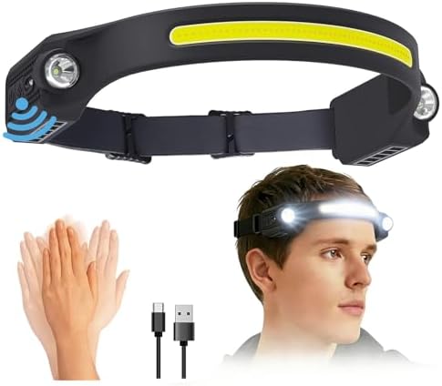 Lampe Frontale Rechargeable, Torche Frontale COB Étanche avec XPE...