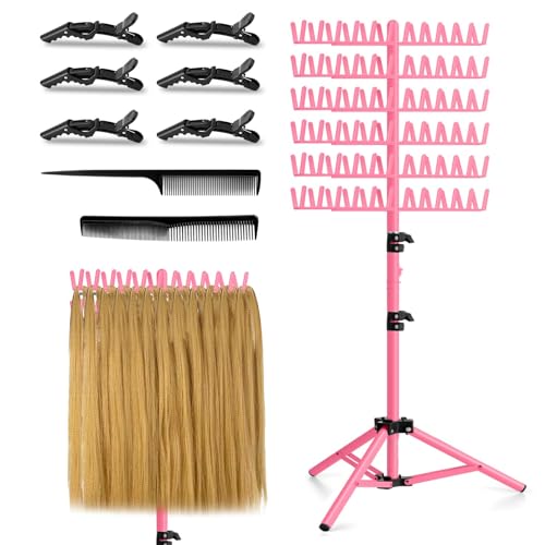 gresonic Support Rose réglable pour tresses, support pour perruques avec 144 pinces pour coiffeurs et tresseurs, pour rallonges de cheveux（Rose (sans plateau)）