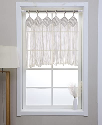 Hysunland Macrame Curtains/Woven Window Valance/Bohemian Decoration For Apartment Dorm Room Living Room Kitchen Bathroom, 32" L X 32" W, Ivory #TOP2