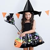 WFKKMEQ Witch Costume for Girls, Halloween Fancy Dress Costume Set with Witch Hat, LEDTuTu Skirt and LED Broom Witchs Cosplay Outfit Accessories for Kids Carnival Halloween Party Dress up Cosplay - Image 7