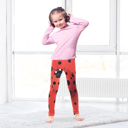 Black Dots and Ladybugs on A Red Background Printed Kids Girls Leggings Yoga Pants Athletic Workout Gym Pants4