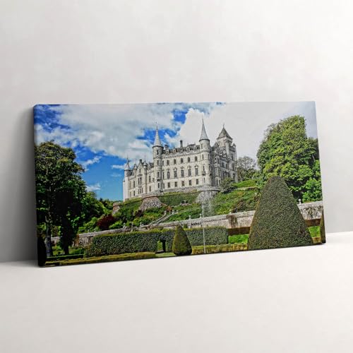 Château avec jardin en Écosse image sur toile pour salon moderne 140x70cm