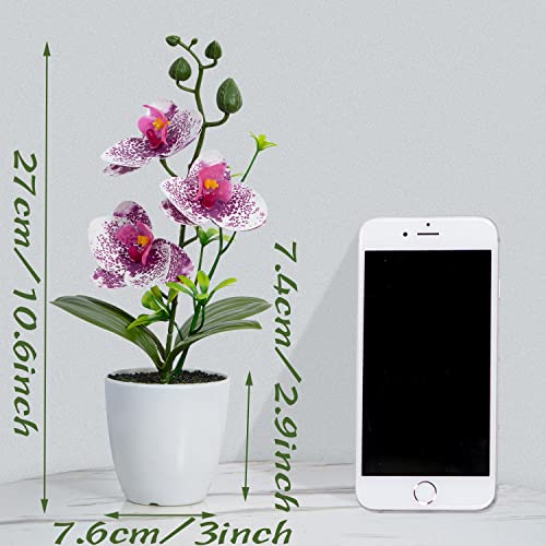 SIFOEL Artificial Orchid Flowers, 4Pcs Mini Potted Fake Orchid Flowers with Plastic Vase for Home Office Wedding Table Decoration(Red, Purple, Pink, Orange)