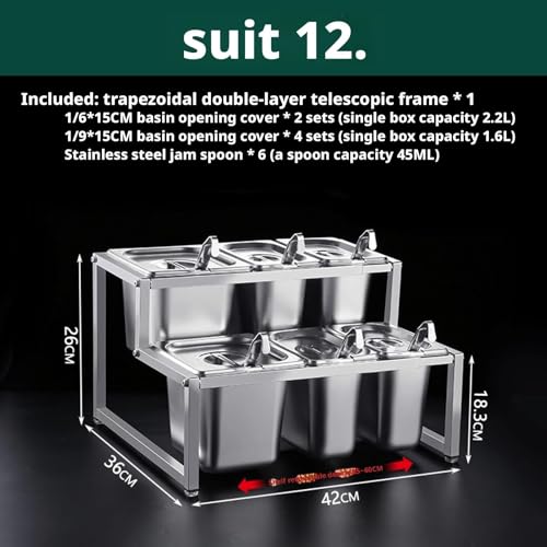 Étagère à épices en acier inoxydable – 2 rangées de supports réglables pour le rangement de la cuisine et un accès facile – 12 récipients avec cuillères