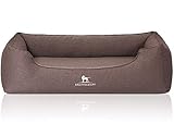 Knuffelwuff Orthopädisches Hundebett Leano aus Velours mit Handwebcharakter XL 105 x 75cm Braun - abnehmbarer Bezug - waschbar - für große, mittelgroße und kleine Hunde