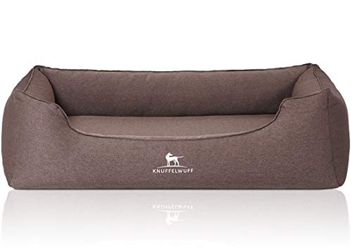 Knuffelwuff Orthopädisches Hundebett Leano aus Velours mit Handwebcharakter XL 105 x 75cm Braun - abnehmbarer Bezug - waschbar - für große, mittelgroße und kleine Hunde