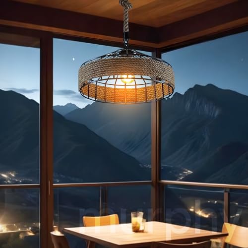 Image of Murphy Hanging Lamp Vintage Hemp Rope Pendant Lamp Ceiling Lamp, Retro Industrial Iron Vintage Loft Ceiling Light Chandelier Rustic Hemp Rope Candlestick Pendant Lamp, Black, Round, Pack of 3