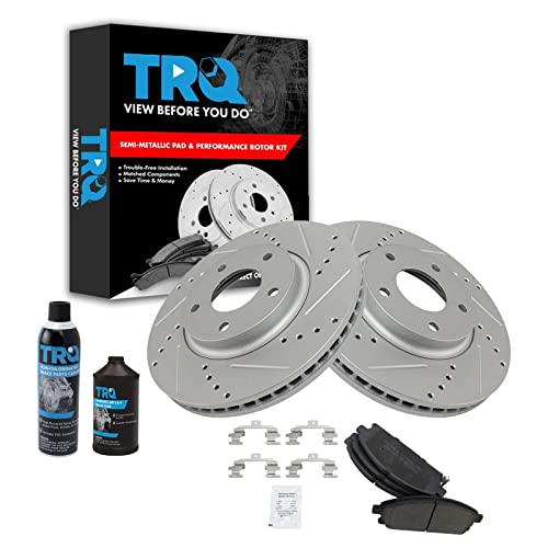 TRQ Front Performance Brake Pad & Rotor Kit Brake Chemical Kit Brake Pads Brake Rotors Set Semi-Metallic Premium G-Coated Compatible with 2004-2009 Nissan Quest
