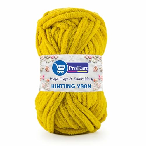 Image of ProKart Premium Blankie Wool, Plush & Cuddly, Chenille Yarn Supersoft Hand Knitting Wool Ball | Blanket Thick /Mottu Yarn Ball Suitable for Hand Knitting and Crocheting for Baby, Adult, Sweaters, caps, Throws, Home Furnishing, Scarves, Blankets (Dark Yellow, 100gms x 4 Pack)