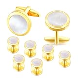 Dannyshi Mens Cufflinks and Tuxedo Shirt Studs Set with Gift Box Cuff Links Tuxedo Studs Business Wedding Groomsman Gifts (Gold/Fritillaria)
