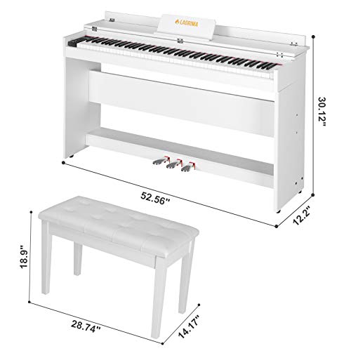 LAGRIMA Digital Piano with Bench, 88 Key Electric Piano for Beginner/Adults with Padded Piano Bench+Music Stand+Power Adapter+3-Pedal Board+Instruction Book+Headphone Jack, White - Thumbnail 6