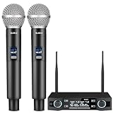 MOXIMX Microfono Inalambrico,Dual Mic UHF Sistema de Microfonos Inalambricos Dinámico de Mano con Receptor, Amplificador,...