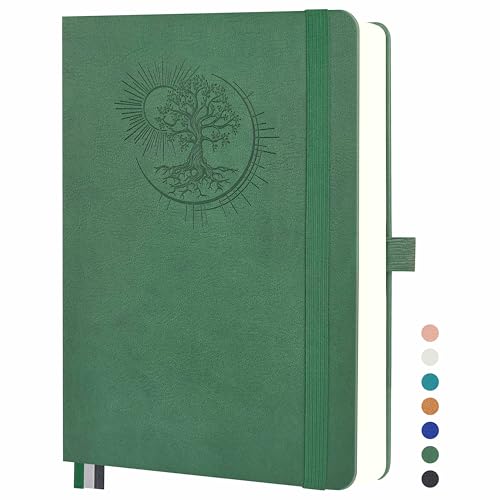 Mlife Notizbuch A4 mit Lebensbaum-Design360 Seiten 100g Papier PU-Cover elastisches Band Stifthalter 3 LesezeichenIdeal für Beruf Studium & Geschenk(Dunkelgrün)