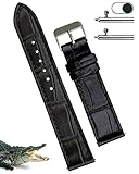 22mm Black Flat Alligator Leather Watch Band Men Custom Crocodile Belly Quick Release Slim Vintage R