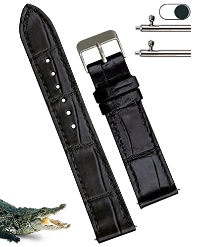 22Mm Black Flat Alligator Leather Watch Band Men Custom Crocodile Belly Quick Release Slim Vintage Replacement Wristwatch Strap Silver Tag Buckles Personal Bespoke No Padding Handmade Dh-No-01-22Mm-A2 #TOP11