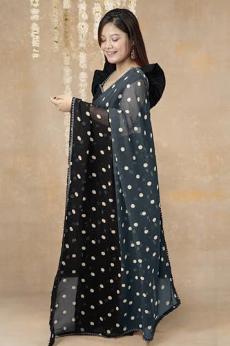 Image of MIRCHI FASHION Women Saree | Georgette Polka Dots Printed Lightweight Daily Wear Sari with Blouse
