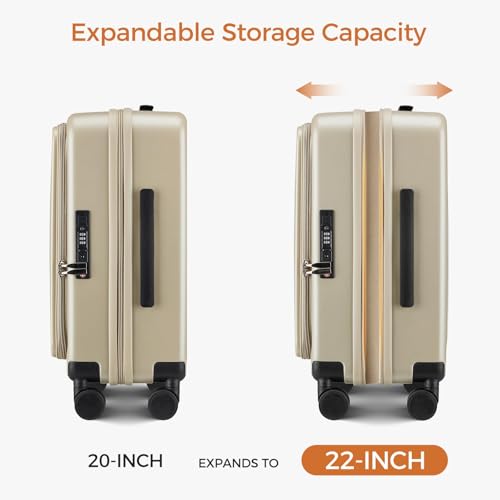 Image of Carry On Luggage Top Opening with Cup Holder & Phone Holder, Expandable PC Hard Shell Suitcase, USB Charging Port, Side Hook, 360 Spinner Wheels, TSA Lock & YKK Zippers for Fathers Day Gift