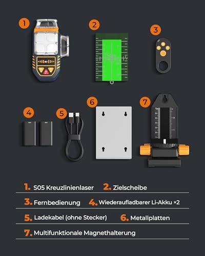 Kreuzlinienlaser, CIGMAN APP Intelligente Gesture-Kontrolle 3x360 Grad Selbstnivellierend Laser Wasserwaage, mit LCD-Display, Linienlaser Baulaser Kreuzlaser Grün für Innenbereich Bauste, (CM-S05)