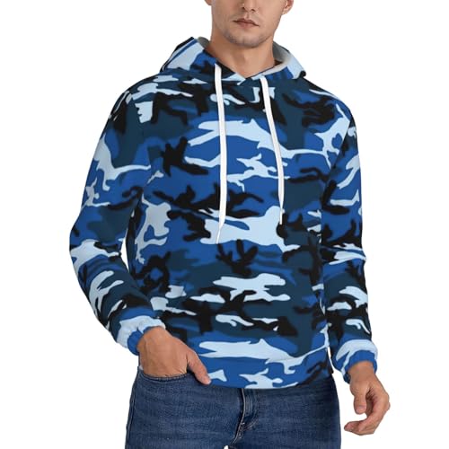 Sweat à capuche épais homme camouflage bleu chaud et isolant