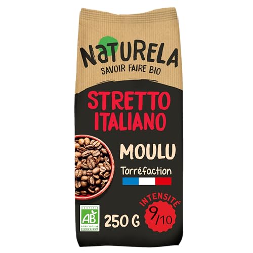 NATURELA - Café Bio Moulu - Café Arabica et Robusta - Torréfaction Lente - Fabriqué en France - 250 g, 1 unité (Lot de 1)