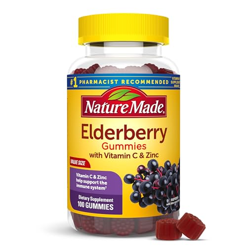 Nature Made Elderberry Gummies with Vitamin C and Zinc, Dietary Supplement for Immune Support, 100 Elderberry Gummies, 50-Day Supply