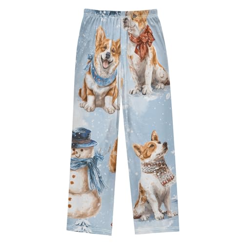 Corgi Dog Snowman Boys Long Pants Soft Trousers Elastic Waist Kids Lounge Bottoms with Pockets S-XL2