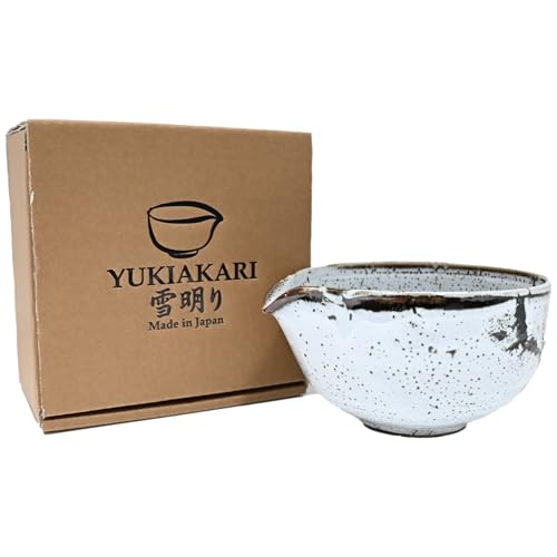 Urban Tokyo Yukiakari Katakuchi Matcha Bowl with Pouring Spout, Handmade Minoyaki Ceramic, Japanese...