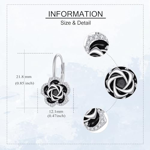 URONE Flower Earrings 925 Sterling Silver Poppy/Rose/Orchid/Cherry Blossom Leverback Earrings Flower Jewelry Gift for Women3