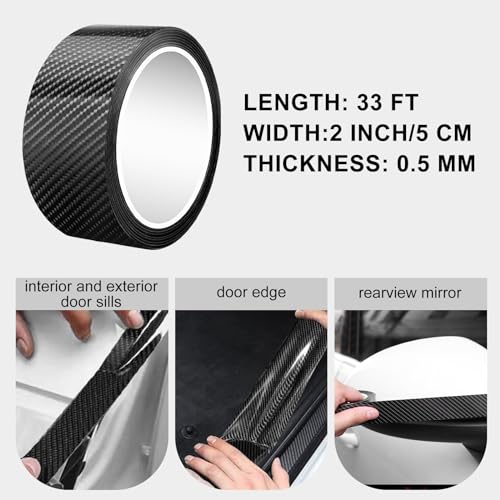 Image of Bumper Protector Car Door Edge Guard 5D Carbon Fiber Wrap Film Waterproof Anti-Collision Strip for Car Door Guard /Front and Rear Bumper /Door Sill Protector (2In x 33Ft, Black)