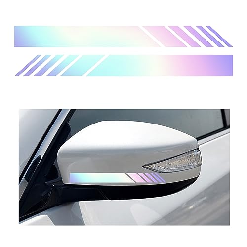 Image of Augeny 2 PCS Car Rear View Mirror Stickers, Waterproof Vinyl Auto Side Rearview Mirror Stripes, Universal Reflective Anti-Collision Striped Warning Decal for Most Vehicles (Colorful)
