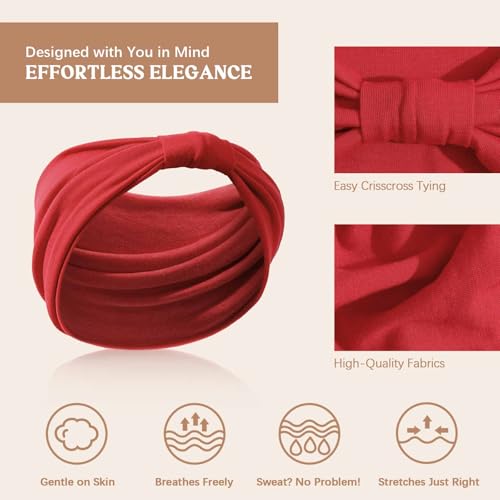 Image of Awumbuk Wide Headbands for Women Knotted No Slip Head Bands Soft Turban Headband Hair Accessories Boho African Solid Color Head Wraps for Women Yoga Workout (Brown)
