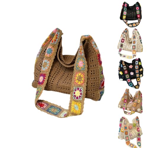 Women's Boho Embroidery Crossbody Bag Crochet Beach Bags for Women Hollow Out Crochet Knit Shoulder Bag Crochet Tote Bag